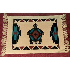 Placemat or Rug Co 19x13" Cotton Stencil Turtle Southwestern Fringed